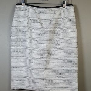 Calvin Klein Cream and Black Striped Pencil Skirt W/ Tweed Look. Size 12